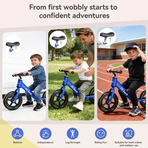 Miniatura 4 de Bicicleta de equilibrio para niños pequeños HAWEEK de 12 pulgadas, bicicleta de entrenamiento sin pedales para niños de 24 meses a 5 años, ajustes