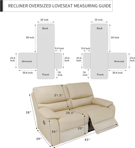 Miniatura 6 de Easy-Going - Funda reclinable de gran tamaño para sillón doble, funda de sofá reversible para sillón reclinable doble, funda de sofá dividida