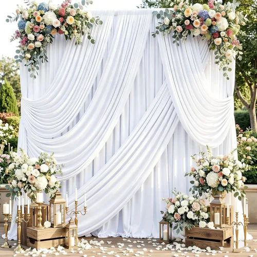 Cortinas de fondo blancas sin arrugas de 20 x 10 pies para fiestas, cortinas de fondo de fotos de poliéster, 4 paneles de 5 x 10 pies para boda,