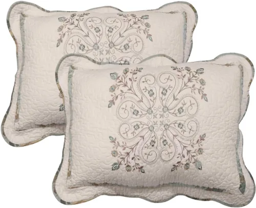 vctops Juego de 2 fundas de almohada acolchadas de algodón, elegantes fundas de almohada bordadas con flores, tamaño estándar, vintage, estilo Tipo C