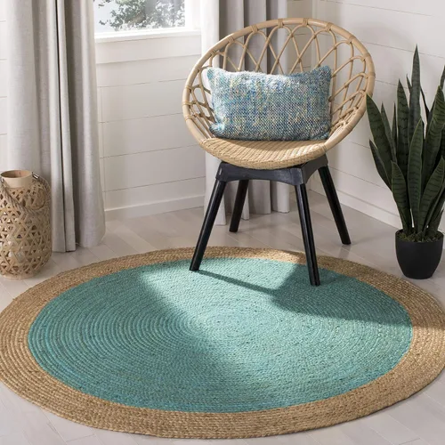 Miniatura 40 de SAFAVIEH Alfombra de Área Redonda de 10' - Colección de Fibra Natural - Verde y Marrón Natural, Yute Hecho a Mano, Diseño de Borde Trenzado (NF801G)