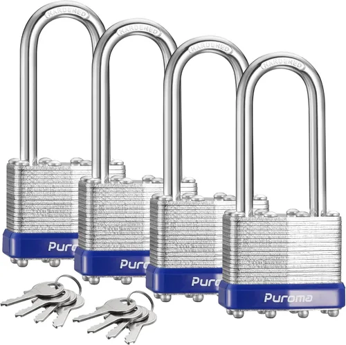 Miniatura 8 de Puroma Lock 1 Pack Candados, Candados de 1-1/2” de grillete largo, candados resistentes con 2 llaves, candados de acero endurecido de 40 mm