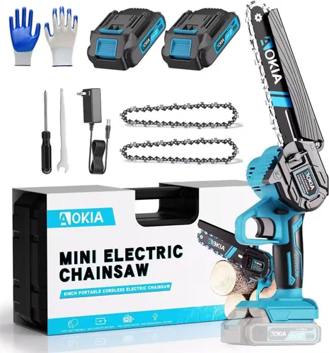 Miniatura 10 de AOKIA Motosierra Eléctrica Mini Inalámbrica, Pequeña de Mano 20V de 2 Baterías con Cargador, Motosierra de 6 Pulgadas, Operada con Batería, para Uso