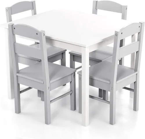 Costzon Juego de Mesa y Sillas para Niños, Mesa de Actividades de Madera de 5 Piezas y Sillas para Artes, Manualidades, Tareas, Hora de Merienda,