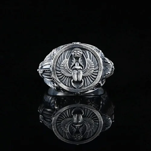 Miniatura 8 de Anillo de escarabajo de faraón egipcio piramidal, 0.017-0.022 libras, 1,02 x 1,14 pulgadas, anillo de sello de la mitología egipcia antigua Ankh