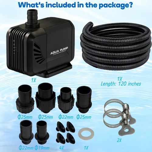 Miniatura 7 de Bomba de agua sumergible de 900 GPH de 45 W y tubo de 10 pies para caja de cascada de vertedero POND BOSS de 8 pulgadas de ancho