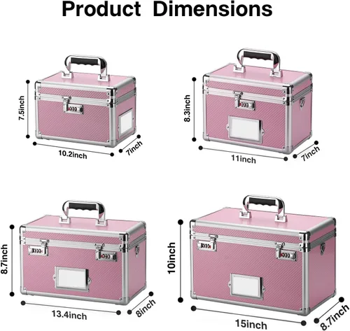 Miniatura 5 de LOCKCURX Caja de almacenamiento con cerradura de 11 x 7 x 8.3 pulgadas con cerradura de combinación, caja fuerte portátil para documentos