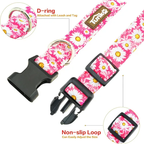 Miniatura 3 de Tunkoo Pink Daisy - Collar para perro, lindo collar ajustable de algodón de alta calidad, hebilla de plástico duradero para niños pequeños, medianos