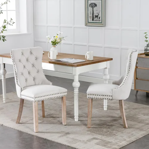 Miniatura 23 de Merax Juego de 2 sillas de comedor de terciopelo, sillas de comedor tapizadas de alta gama con patas de madera, adornos de cabeza de clavo