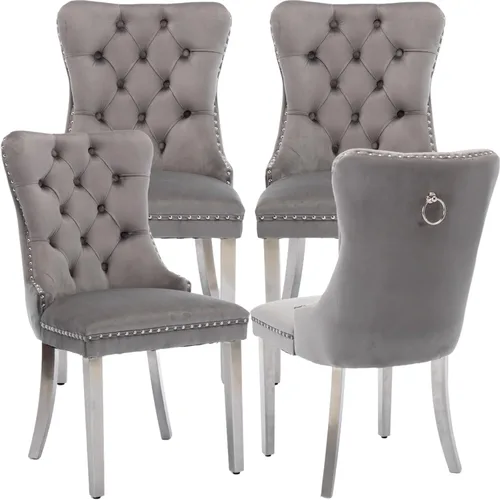 Miniatura 25 de Juego de 2 Sillas de Comedor Modernas de Mediados de Siglo, Tapizadas en Terciopelo Beige con Respaldo Acolchado, Sillas de Cocina y Comedor, Patas