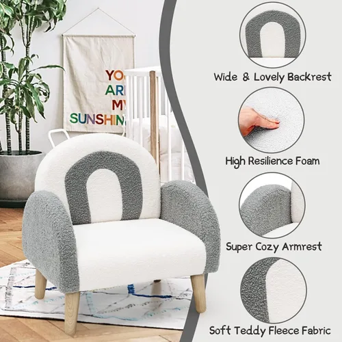 Miniatura 4 de INFANS Sofá para Niños, Sillón para Niños Pequeños con Marco de Madera Maciza, Diseño Anti-Volcadura, Tela de Felpa, Silla Tapizada para Niños
