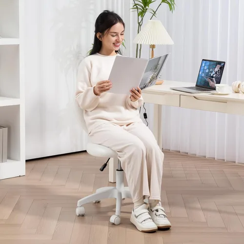 Miniatura 8 de HOMCOM Linda silla de escritorio para oficina en casa sin brazos, silla de trabajo de computadora de altura ajustable, moderna silla de tocador