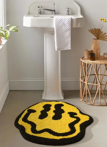 Miniatura 11 de Estmy Happy Face - Alfombra de baño redonda de 2 pies, color blanco/negro, antideslizante, lavable, estética, hippie, bohemio, divertida, de felpa