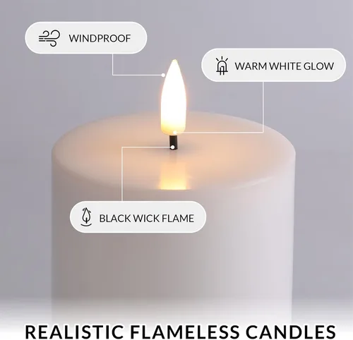 Miniatura 3 de Velas de pilar blancas sin llama con control remoto, velas LED de Halloween que funcionan con pilas, velas eléctricas parpadeantes de cera real