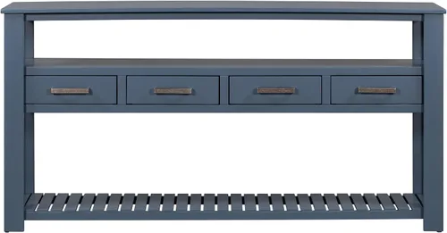 Miniatura 3 de LUMISOL Mesa de sofá de 3 niveles detrás del sofá, mesa consola larga de entrada con 4 cajones, mesas de pasillo con estantes de almacenamiento