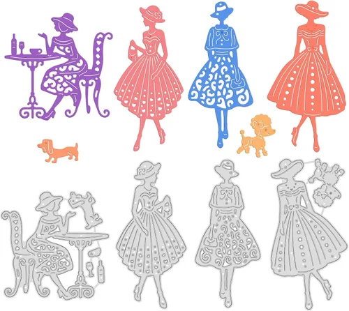 GLOBLELAND Afternoon Tea Lady - Troqueles de corte de metal para mujer, elegantes troqueles para manualidades, álbumes de recortes, boda,