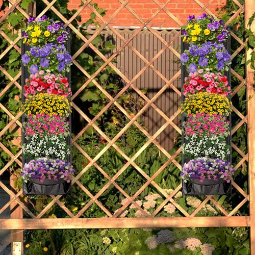Miniatura 6 de Paquete de 2 macetas colgantes para plantas al aire libre, maceta vertical de pared de 7 bolsillos, maceta de balcón, maceta de barandilla, Paquete