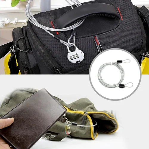 Miniatura 6 de Cuerda de cable con doble bucle, bloqueo de cable de seguridad, cable de seguridad recubierto de vinilo de acero, bloqueo de equipaje de 3.3 pies x