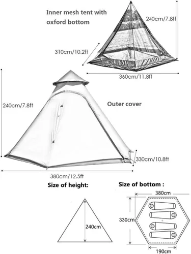 Miniatura 7 de Latourreg Tienda de campaña para exteriores de 4 estaciones, doble capa, 12 x 10 x 8 pies, tienda de campaña tipi impermeable para adultos