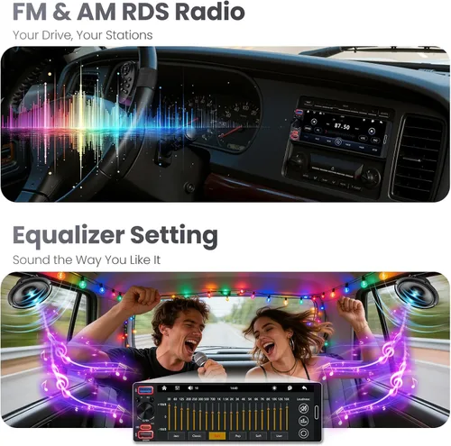 Miniatura 11 de Radio DIN individual estéreo para automóvil con Apple CarPlay y Android Auto, radio de coche con pantalla táctil InCell de 6.5 pulgadas con cámara