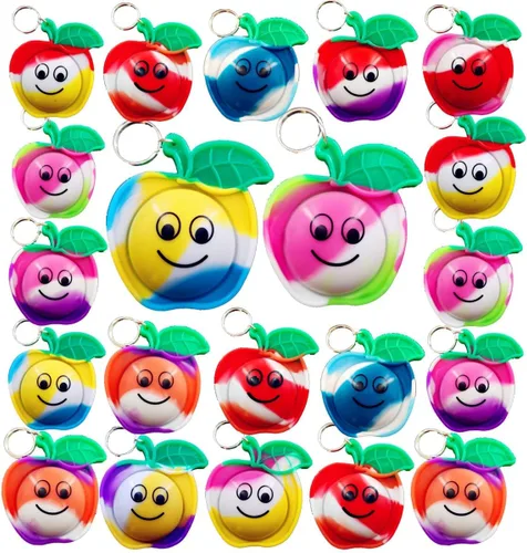 Paquete de 24 regalos de Navidad de Apple para estudiantes, regalos a granel de burbujas de arco iris, regalos de profesores, mini recompensas de
