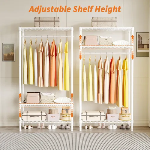 Miniatura 5 de Perchero de ropa resistente, perchero portátil de metal con estantes ajustables de 3 niveles, estantes de ropa independientes para colgar ropa