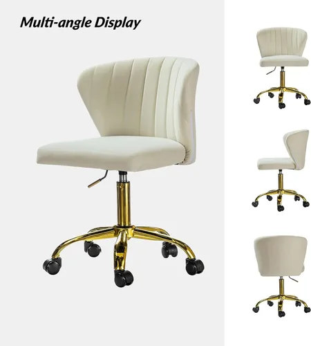 Miniatura 7 de HULALA HOME Silla de escritorio de oficina en casa con ruedas doradas, pequeña y linda silla de tocador con respaldo para dormitorio, asiento