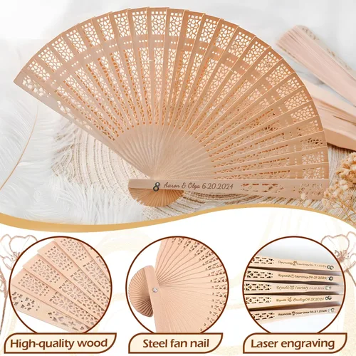 Miniatura 4 de Abanicos de boda personalizados para invitados, ventilador personalizado a granel de madera plegable grabado a mano nombre/fecha para boda, baby