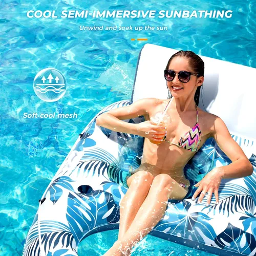 Miniatura 4 de JCLEAL Flotadores de piscina para adultos de 1-2-3 personas, tumbona inflable extra grande, silla reclinable reclinable con respaldo, reposapiés