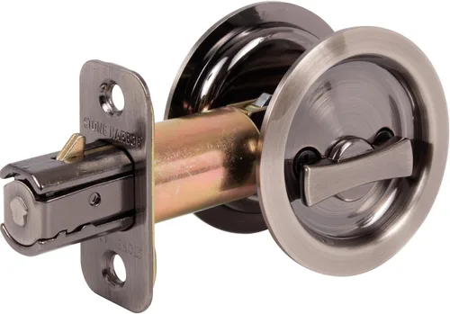 Miniatura 3 de Stone Harbor Hardware Cerradura de puerta de bolsillo redondo, función de privacidad, fondo de 2-3/8", níquel antiguo