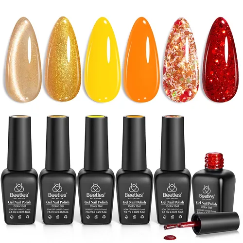 Miniatura 10 de Beetles - Juego de esmaltes de gel azul, esmalte de uñas de gel plateado azul marino oscuro con purpurina, 6 colores, lámpara UV para remojar uñas