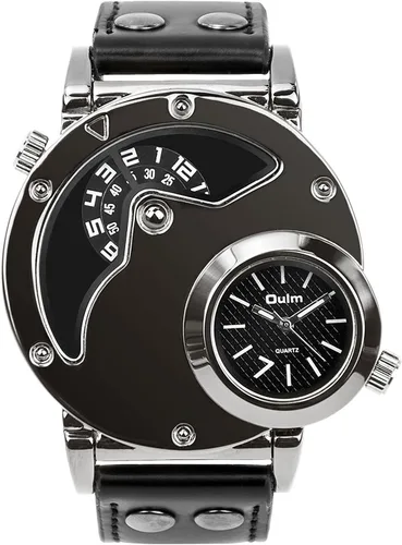 Miniatura 9 de MJSCPHBJK Reloj de pulsera analógico único para hombre, sumergible, de moda, de vestir, de cuarzo, con dial doble, diseño genial, banda de cuero