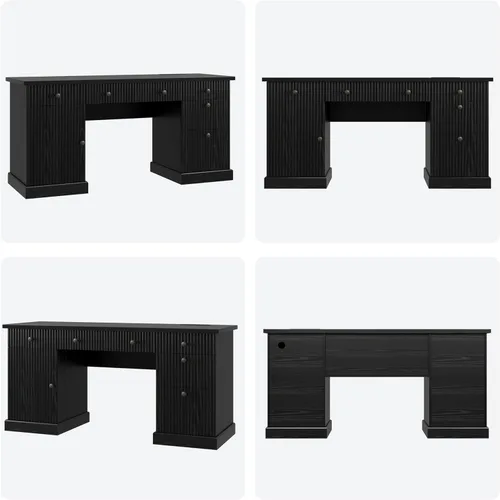 Miniatura 9 de Garvee 60" Office Desk with Storage & Drawers. Fluted Wood Computer Desk with Power Outlet & Adjustable Shelves.Modern Executive Desk for Home