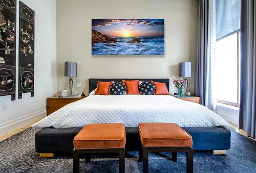 Miniatura 6 de Muolunna BK05850 - Lienzo decorativo para pared, diseño de océano azul, puesta de sol, 1 panel, olas de mar, pintura de paisaje, obra de arte