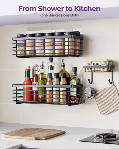 Miniatura 6 de ODesign Organizador de ducha de acero inoxidable SUS304, 3 unidades, sin taladrar, estante de baño, montado en la pared, organizador adhesivo