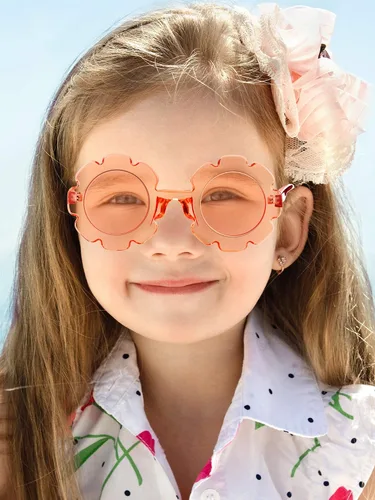 Miniatura 3 de 4 pares de lentes de sol redondos con forma de flor para niños, paquete de 4 bolsas de franela para bebés, niñas y niños, recuerdos de fiesta