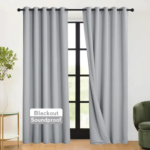 Miniatura 19 de RYB HOME 3 en 1 insonorizadas - oscurecedoras - cortinas de lino con aislamiento, cortinas de ahorro de energía con bloqueo de ruido para Lino blanco