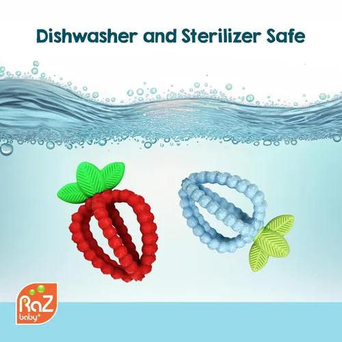 Miniatura 7 de RaZbaby Bites - Juguete de silicona para dentición para bebés, juguete sensorial con BerryBumps texturizados para aliviar la dentición