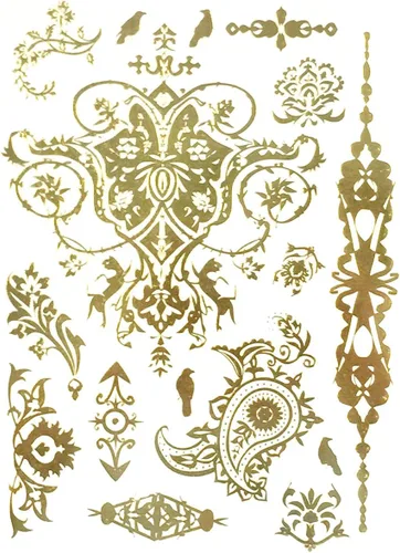 Miniatura 16 de Wrapables Tatuajes temporales inspirados en celebridades en oro metálico, plata y negro, grandes, alas de ángel_1