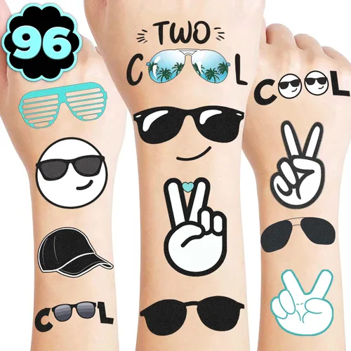Miniatura 10 de Brillan en la oscuridad, dos geniales tatuajes temporales para niños y niñas, suministros de decoración de fiesta de segundo cumpleaños, regalos