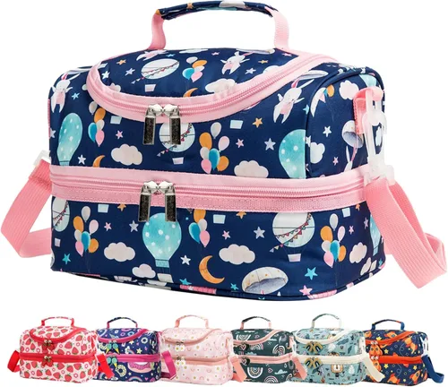 Miniatura 10 de Bolsas de Almuerzo Tote de Doble Compartimento para Niños, para Niños y Niñas, Loncheras para Niños Pequeños, Preescolar, Niños Pequeños, Jardín