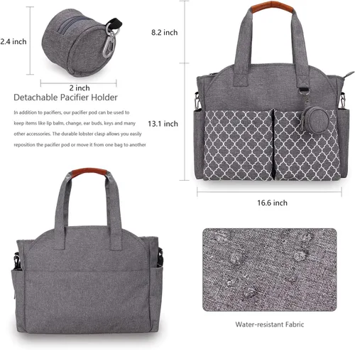 Miniatura 4 de Bolsa de pañales grande para bebé cambiador para mamá con cambiador Gris
