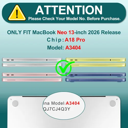 Miniatura 2 de TWOLSKOO Funda para MacBook Neo de 13 pulgadas 2026 A3404 A18 Pro Chip, carcasa rígida de plástico con adaptador tipo C, 2 fundas para cámara web