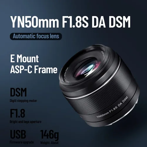 Miniatura 2 de YONGNUO Lente YN50mm F1.8S, apertura de 1.969 in F1.8 Larege, APS-C Standard Prime E-Mount, enfoque manual automático AF MF USB para cámaras Sony