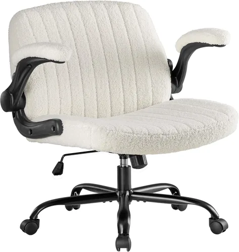 DUMOS Silla de oficina cruzada con ruedas, silla de escritorio con patas cruzadas anchas, cómoda silla de tela abatible, sillas giratorias Beige
