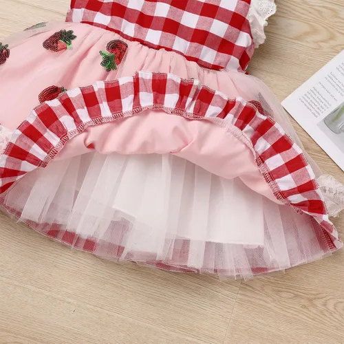 Miniatura 6 de IDOPIP Baby Girls Gingham Tutu Dress Sequin Strawberry Cow Print Princess Birthday Party Dresses with Headband 2PCS Outfit