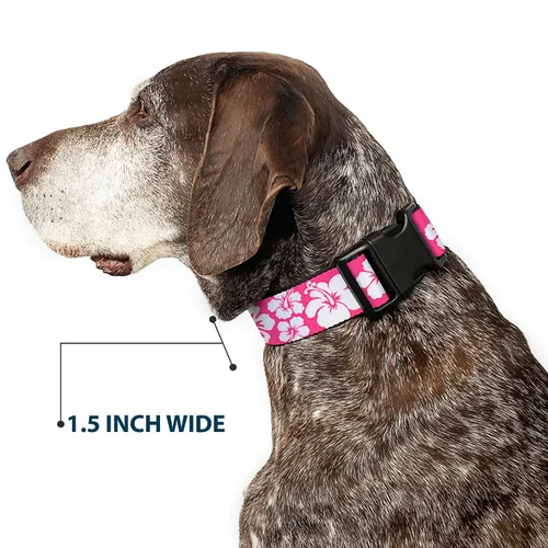 Miniatura 7 de Buckle-Down Collar de clip de plástico, hibisco rosa neón, blanco, 1 pulgada de ancho, se adapta a cuello de 9 a 15 pulgadas, pequeño