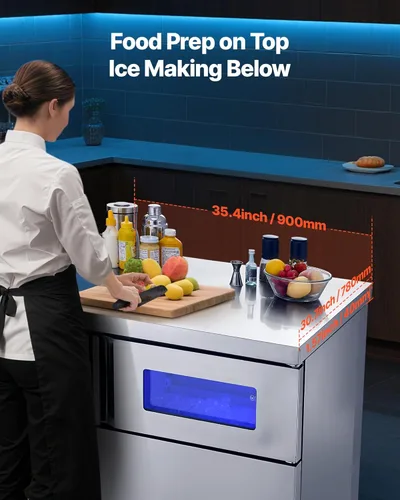 Miniatura 3 de VEVOR Máquina comercial para hacer hielo, máquina de hielo de acero inoxidable de 220 libras/24 horas con encimera, almacenamiento de 66 libras