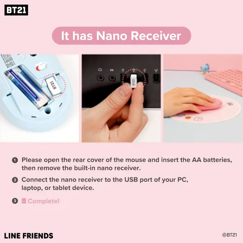 Miniatura 6 de Hamee BT21 My Little Buddy Series Mouse [Ratón de computadora inalámbrico lindo] [Ratón nano silencioso para oficina de cumpleaños] [BT21 Mouse] Koya