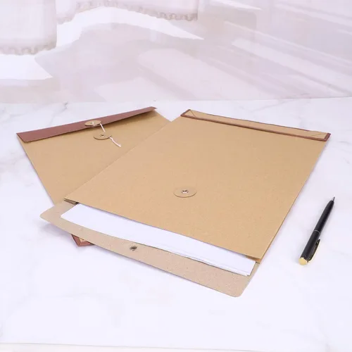 Miniatura 9 de 10 sobres de cuerda de papel kraft A4 con refuerzo, carpetas de archivos, facturas, bolsa organizadora de archivos con cierre de cuerda de botón